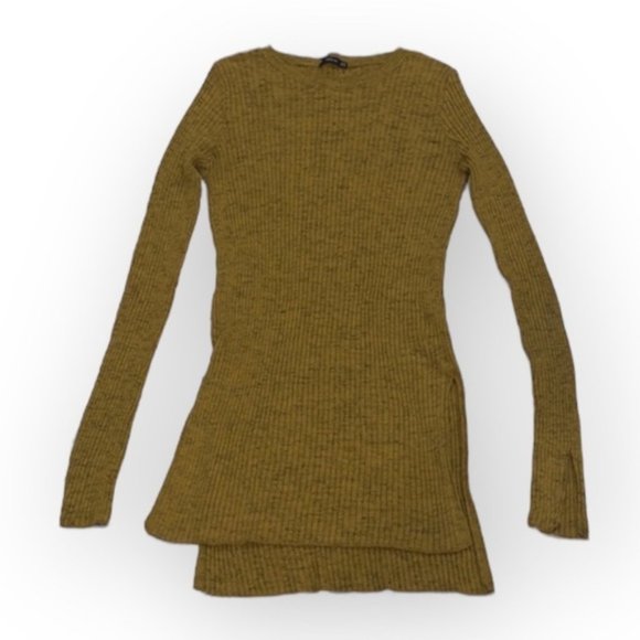 ZARA Knit Yellow Mustard Black Speckled Ribbed mini Sweater dress  Size Medium - Picture 2 of 10